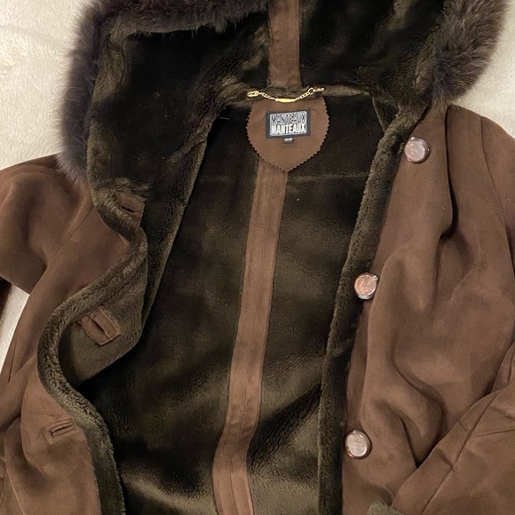 MANTEAUX Long Collar Hood Brown Coat - Picture 3 of 11